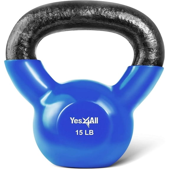 Yes4All 15lb Vinyl Coated / PVC Kettlebell, Blue, Single