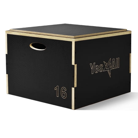 Yes4All 16 in Stackable Wooden Plyo Box, with Anti-Slip Surface for Home Gym, Black