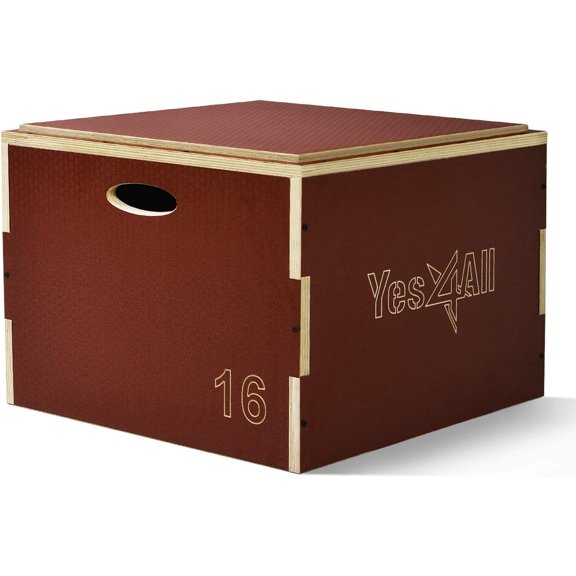 Yes4All 16 in Stackable Wooden Plyo Box, with Anti-Slip Surface for Home Gym, Red