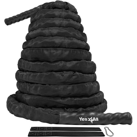 Yes4All 2.0 in Diameter, 30 ft Length, Battle Exercise Training Rope with Protective Cover – Steel Anchor & Strap Included