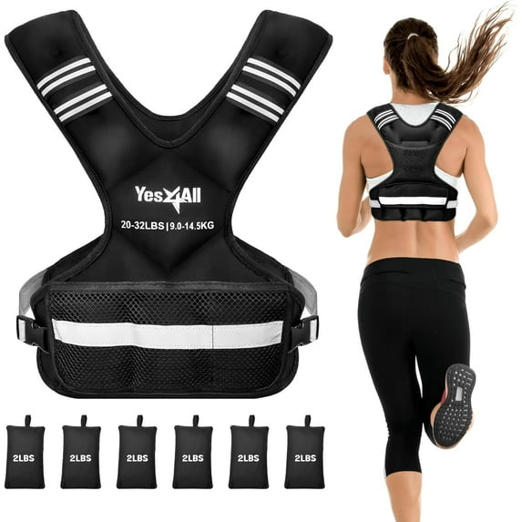 Yes4All 20-32 lbs Adjustable Weighted Vest with Reflective Strip, Running Weight Vest for Cardio and Strength Training, Body Weight Vest for Men & Women