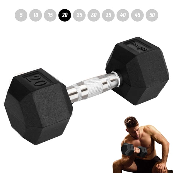 Yes4All 20 LBS Rubber Encased Hex Dumbbells with Durable Chrome Grip, Single