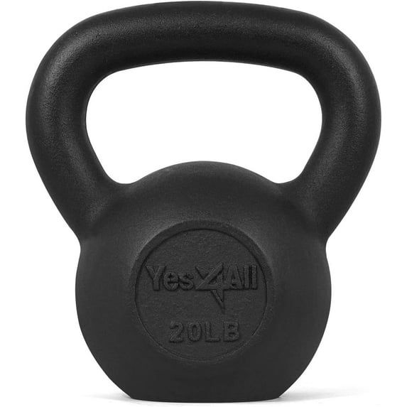 Yes4All 20lb Cast Iron Kettlebell, Black, Single