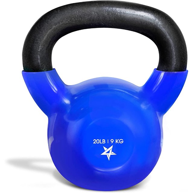 Yes4All 20lb Vinyl Coated / PVC Kettlebell, Blue, Single