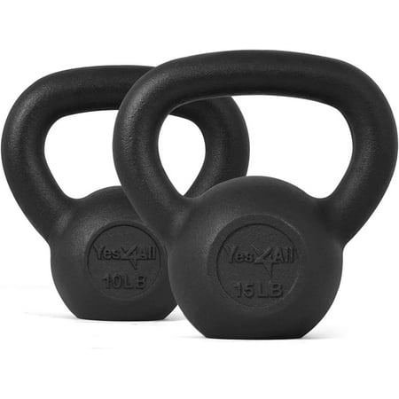 Yes4All 25 lb Cast Iron Kettlebell, Black, Combo / Set, Includes 10-15lb