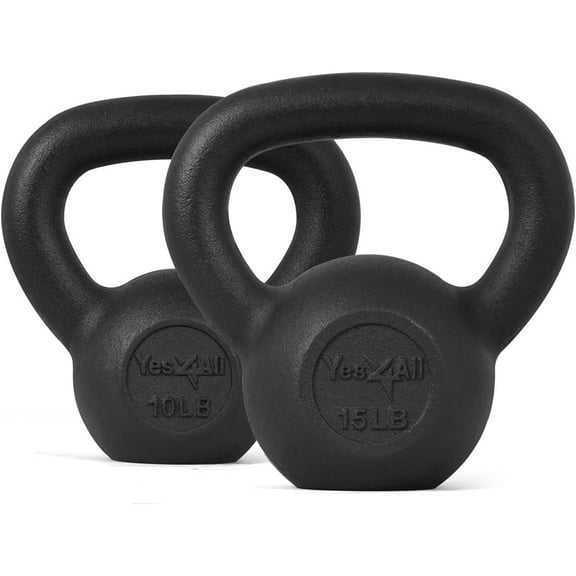 Yes4All 25 lb Cast Iron Kettlebell, Black, Combo / Set, Includes 10-15lb