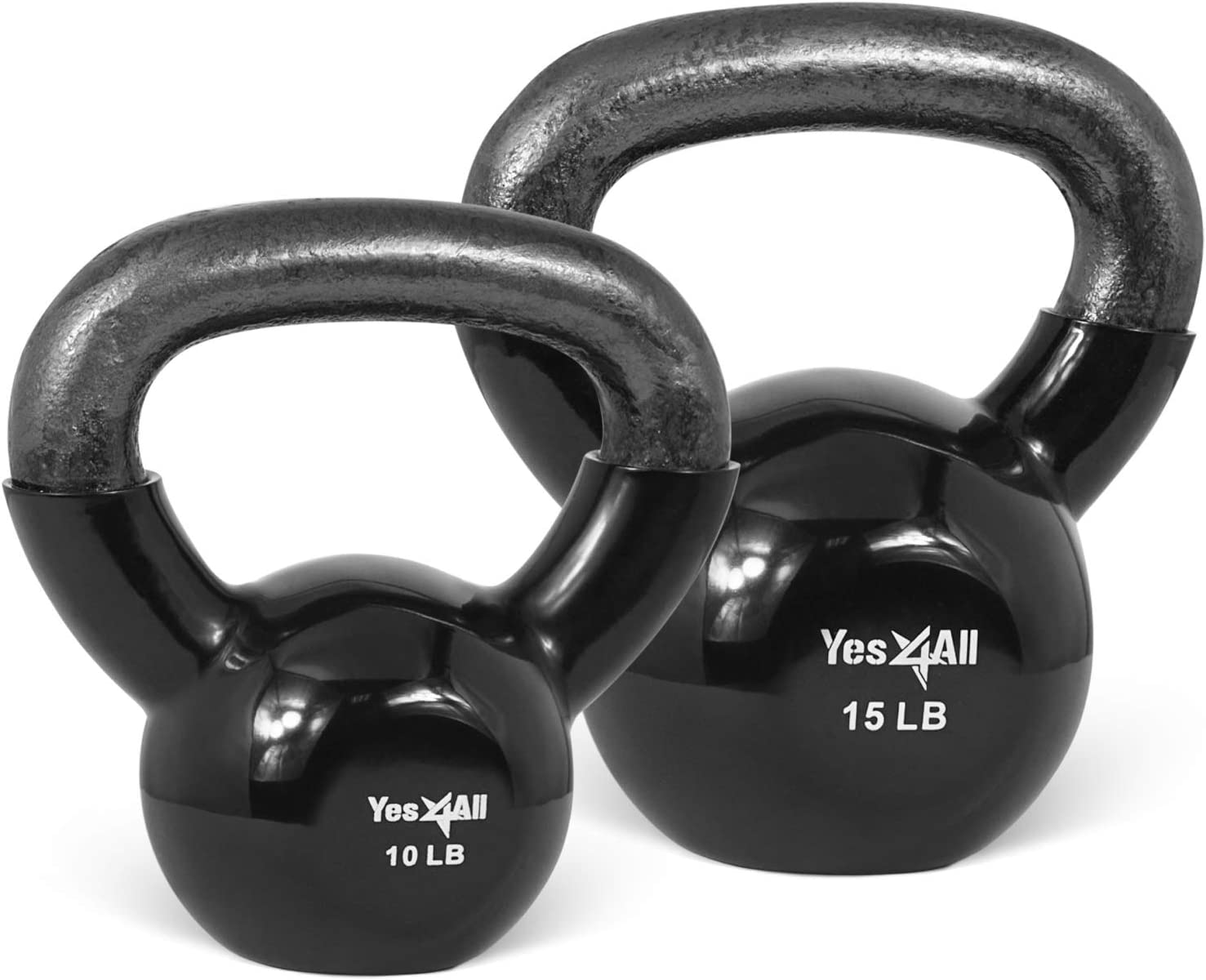 Yes4All 25 lb Vinyl Coated / PVC Kettlebell, Black, Combo / Set, Includes 10-15lb - image 1 of 8