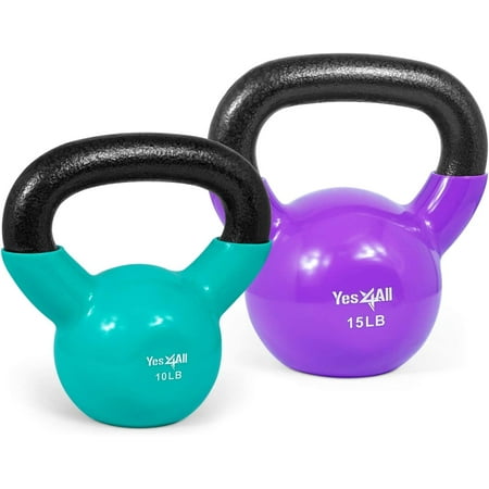 Yes4All 25 lb Vinyl Coated / PVC Kettlebell, Multicolor, Combo / Set, Includes 10-15lb