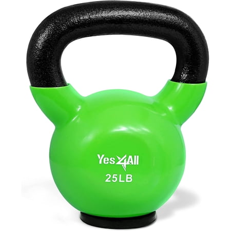 Yes4All 25lb Vinyl Coated / PVC Kettlebell with Rubber Base, Green, Single