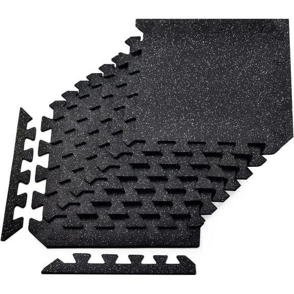 Yes4All 3/8" Thick Interlocking Rubber Floor Mat 20Sqft Gray 8-Tile Pack