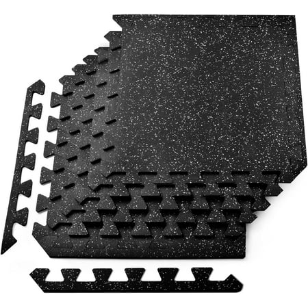 Yes4All 3/8 inch Thick Interlocking Rubber Floor Tiles, 6 Tiles, 24Sqft, Grey Dot