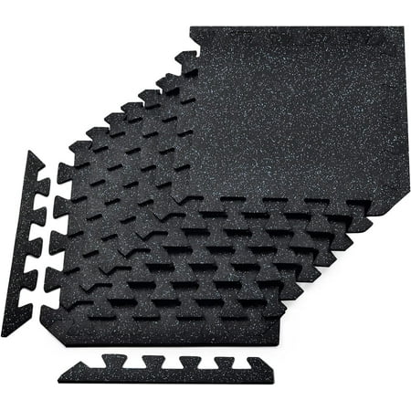 Yes4All 3/8 inch Thick Interlocking Rubber Floor Tiles, 8 Tiles, 20Sqft, Blue Dot