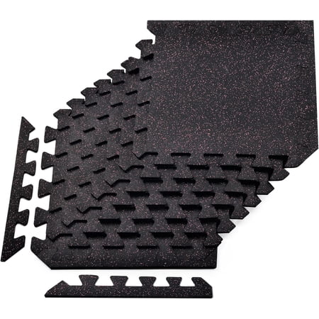 Yes4All 3/8 inch Thick Interlocking Rubber Floor Tiles, 8 Tiles, 20Sqft, Red Dot