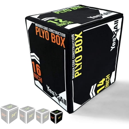 Yes4All 3-in-1 16"x14"x12" Soft Plyo Box Wooden Core, Foam for Jumping Exercise, Crossfit, Black