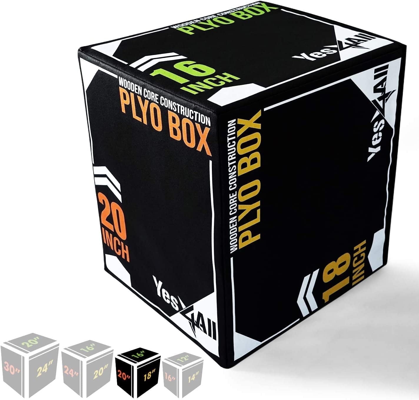 Black 20" x 18" x 16" Non-Slip Wooden Core Plyo Box
