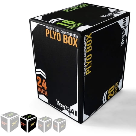 Yes4All 3-in-1 24"x20"x16" Soft Plyo Box Wooden Core, Foam for Jumping Exercise, Crossfit, Black