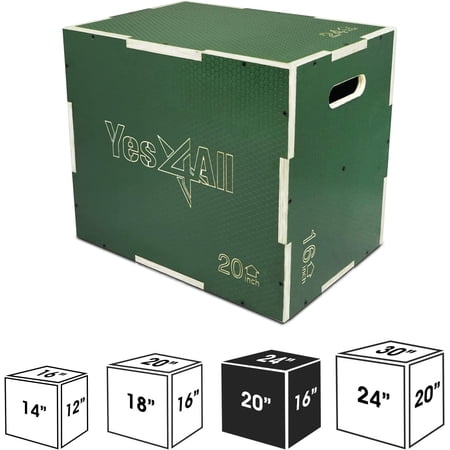 Yes4All 3-in-1 Wooden Plyo Box, Non Slip Surface with Hex Grip, Three Different Height, 24" 20" 16", Green Color