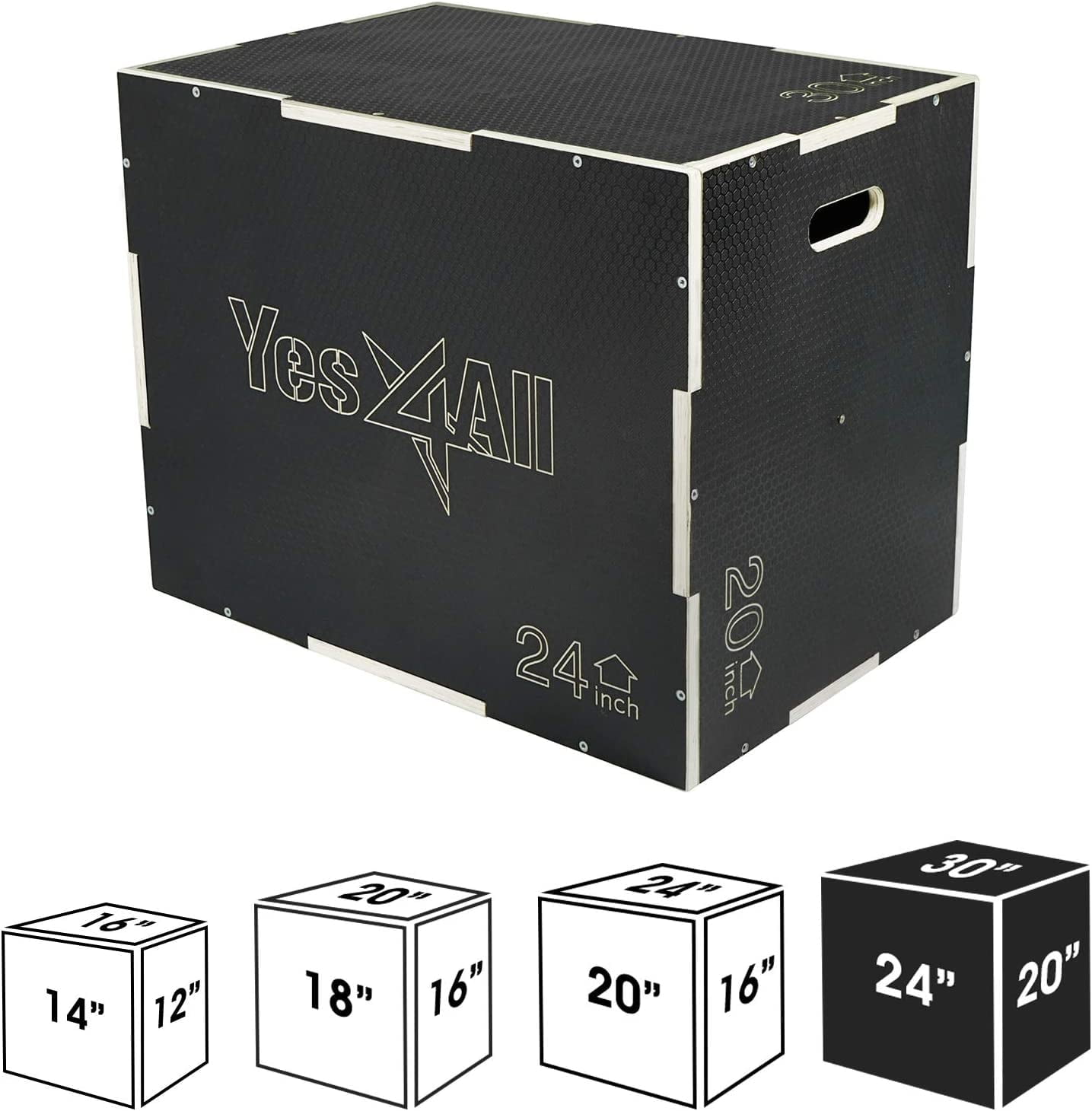 Yes4All 3-in-1 Wooden Plyo Box, Non Slip Surface with Hex Grip