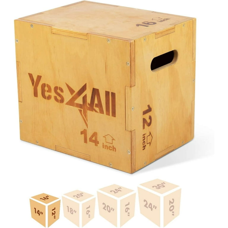 Yes4All Wooden Plyo Box Holds Up to 450lbs Versatile Plyometric Jump Box for Home Gym and Outdoor Workouts 16 x14 x12