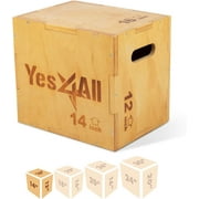 Yes4All 3-in-1 Wooden Plyo Box, for HIIT Workout, Three Different Height, 16" 14" 12", Natural Wood