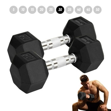 Yes4All 30 LBS Pair of Rubber Encased Hex Dumbbells with Durable Chrome Grip, Set of Two