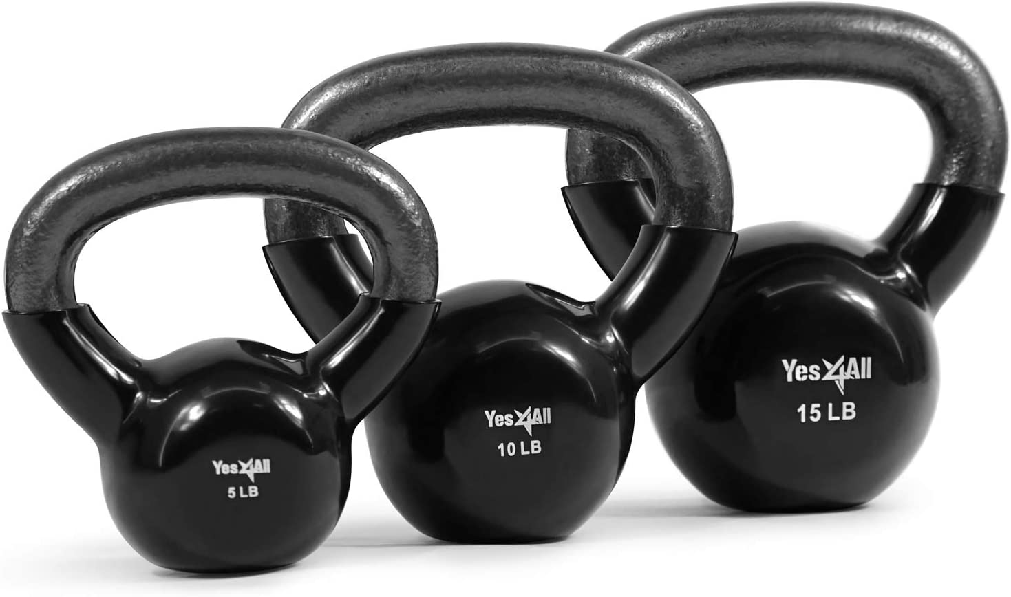 Yes4All 30 lb Vinyl Coated / PVC Kettlebell, Black, Combo / Set, Includes 5-15lb - image 1 of 8