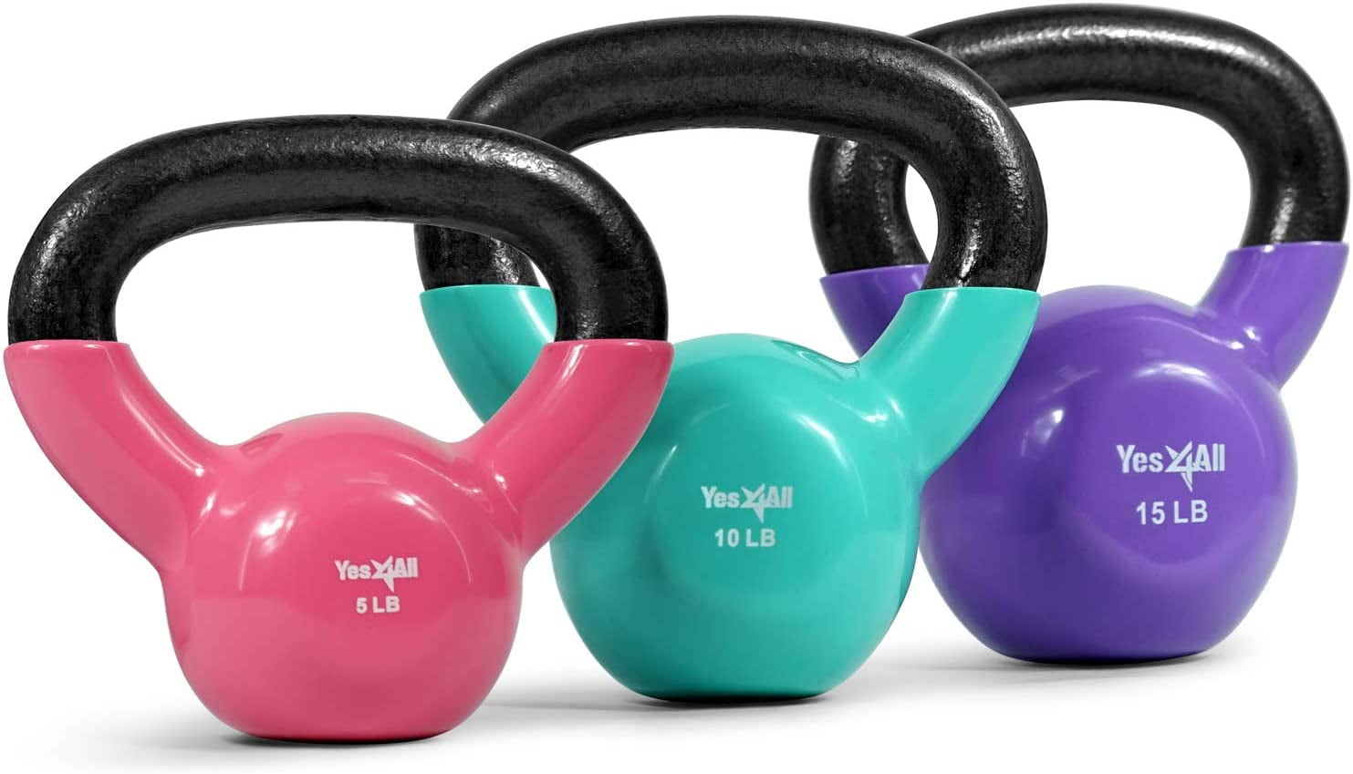 Yes4All 30 lb Vinyl Coated PVC Kettlebell Multicolor Combo