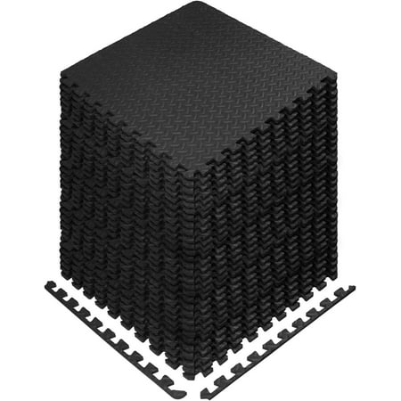 Yes4All 30 pcs Interlocking Exercise Foam Mats, Cover 120 SQFT, 7/16 inch, Black Color
