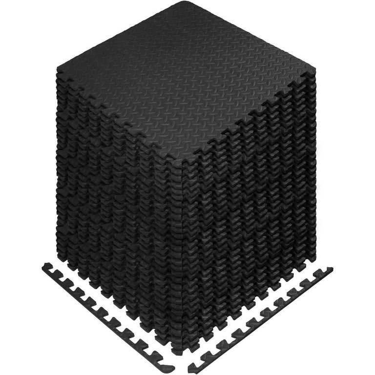 Yes4All 30 pcs Interlocking Exercise Foam Mats, Cover 120 sqft, 3/8 inch,  Black Color