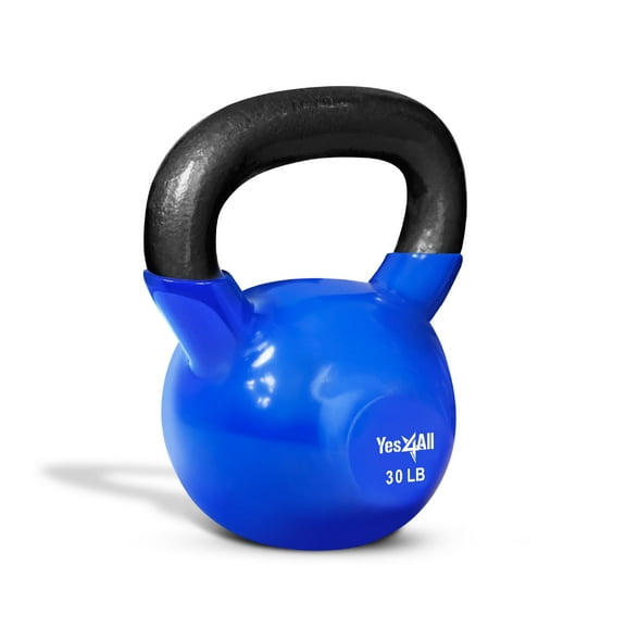 Yes4All 30lb Vinyl Coated Cast Iron Kettlebells for Full Body Workouts, Strength Training, Push-Ups, Grip Exercises, and Fitness