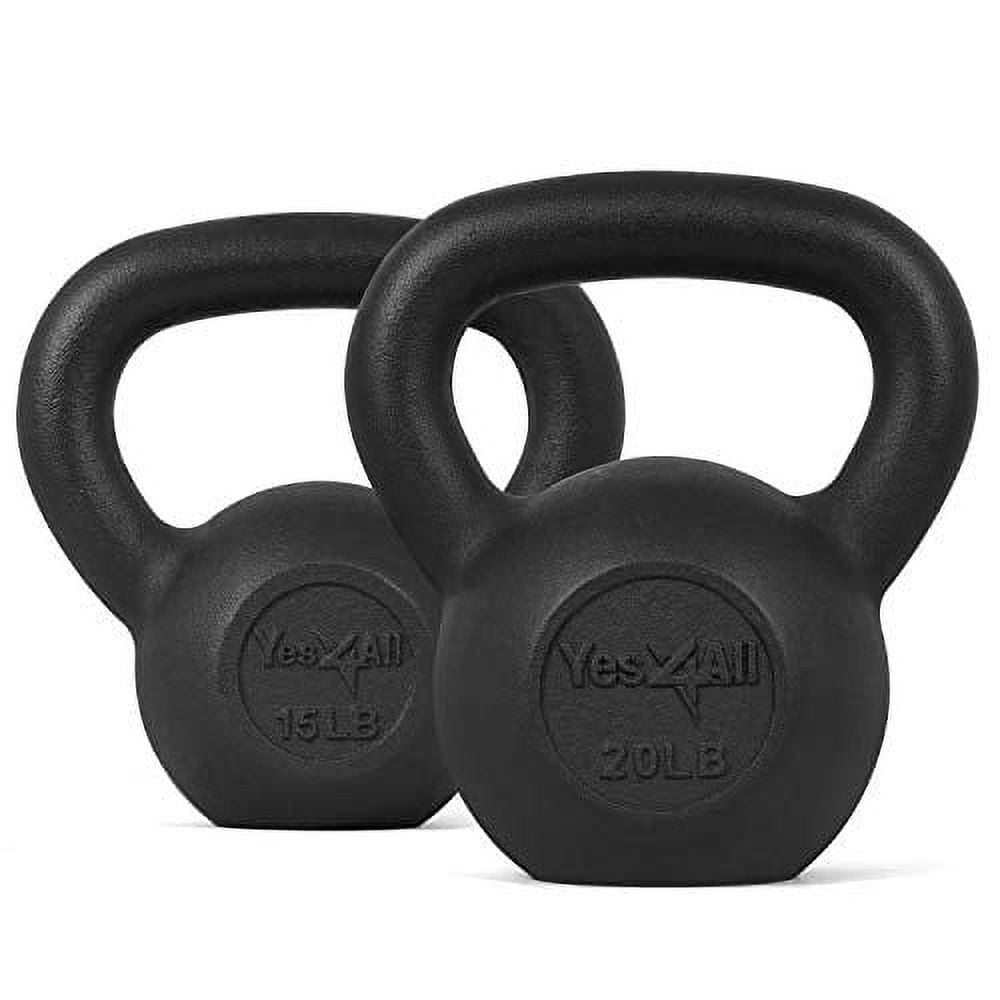 Yes4All 35 lb Cast Iron Kettlebell, Black, Combo / Set, Includes 15