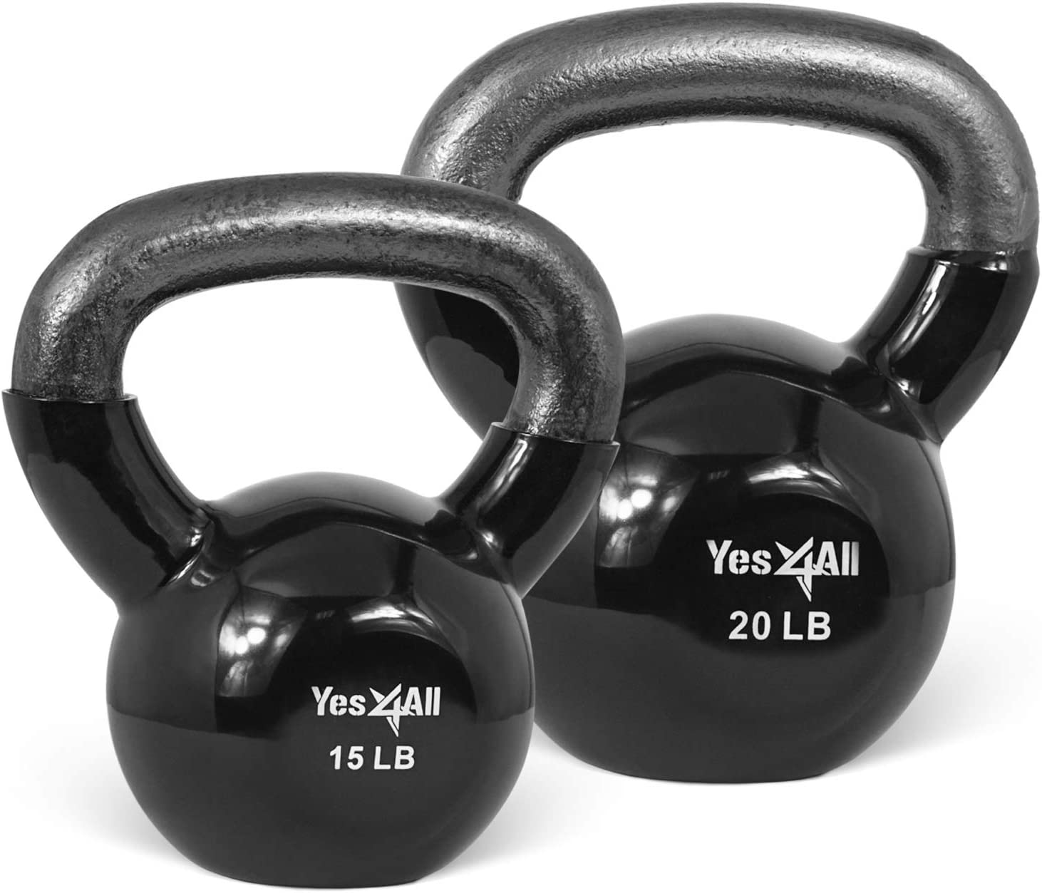Yes4All 35 lb Vinyl Coated / PVC Kettlebell, Black, Combo / Set, Includes 15-20lb - image 1 of 8