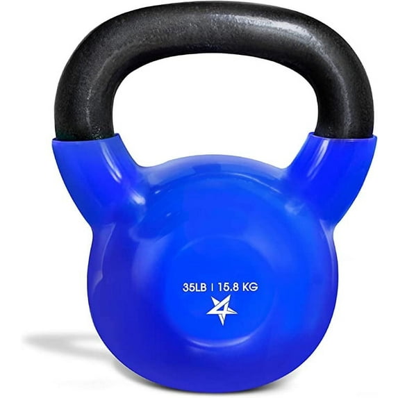 Yes4All 35lb Vinyl Coated / PVC Kettlebell, Blue, Single