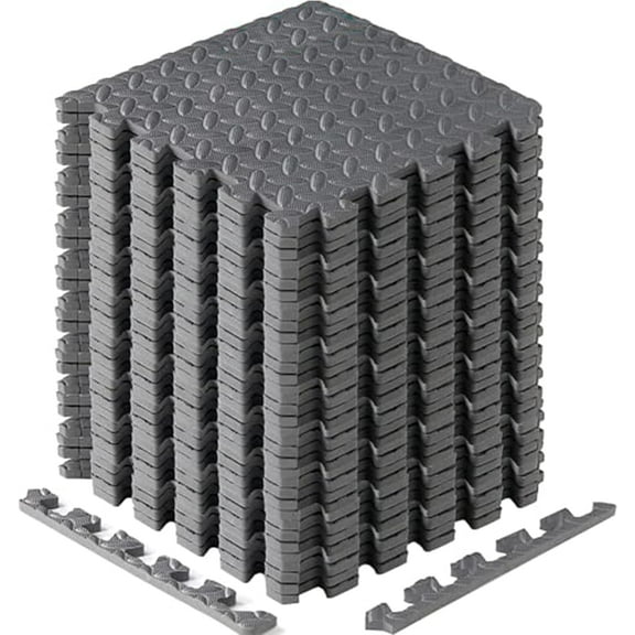 Yes4All 36 Pcs Interlocking Exercise Foam Mats, Cover 36 Sqft, 7/16 Inch Thick, Gray Color
