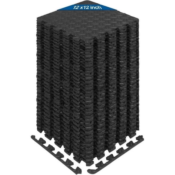 Yes4All 36 pcs Interlocking Exercise Foam Mats, Cover 36 sqft, 3/8 inch Thick, Black Color