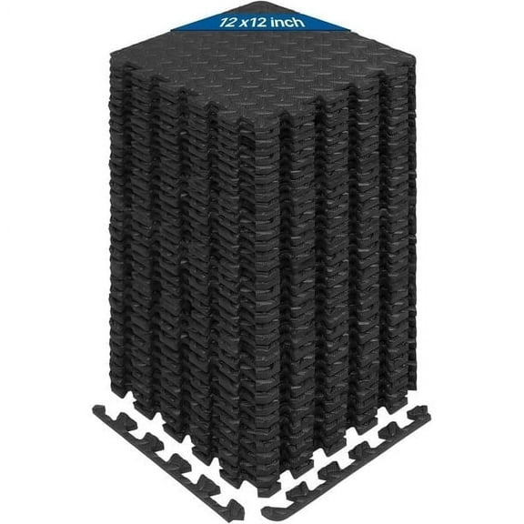 Yes4All 36 pcs Interlocking Exercise Foam Mats, Cover 36 sqft, 7/16 inch Thick, Black Color