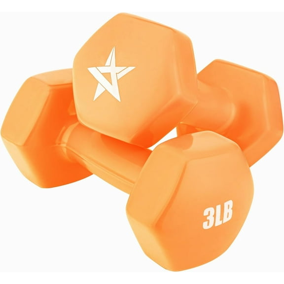 Yes4All 3lb Pair of Vinyl Hexagon Dumbbells - Dumbbells Set of 2 Hand Weights for Home Gym & Strength Training (2-15 lbs Weight Options) - Blazing Orange