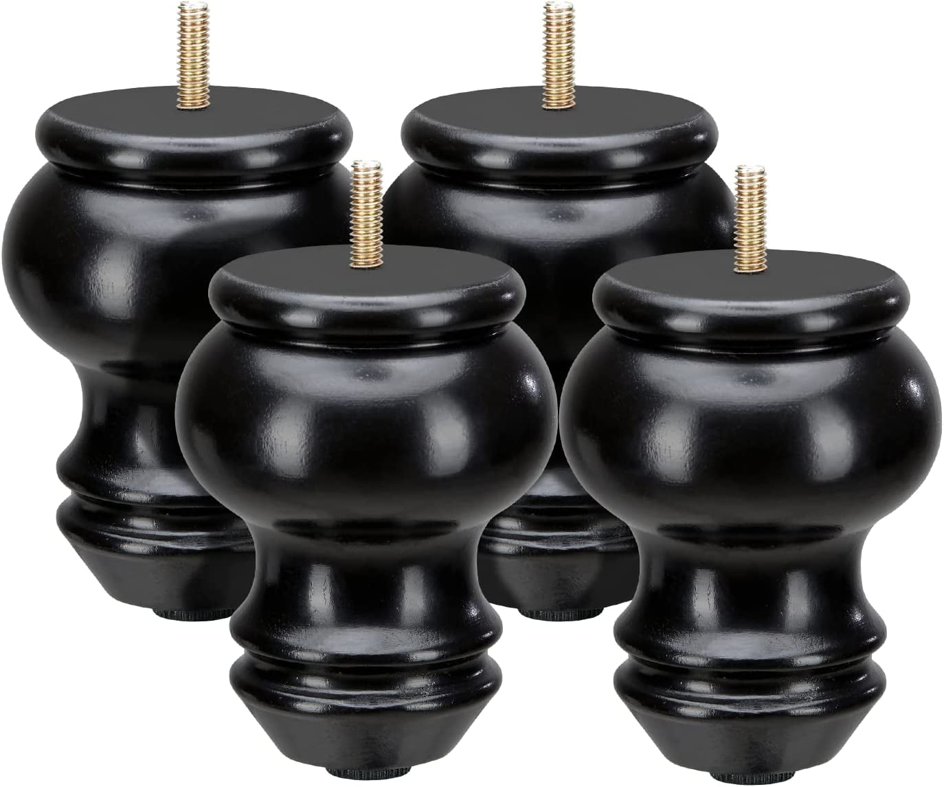 Yes4All 4.3 Inches Turned Round Wood Furniture Legs Set of 4 Wooden Replacement Feet for Couch