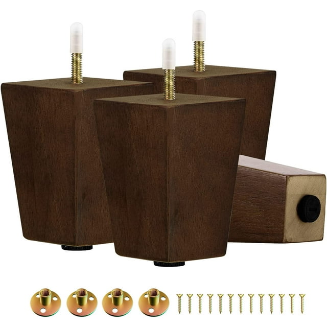 Yes4All 4 Inches Round Wood Furniture Legs Set of 4 Wooden Replacement Feet for Couch, Bed