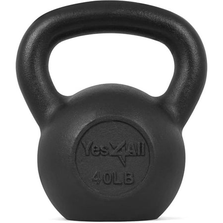 Yes4All 40lb Cast Iron Kettlebell, Black, Single
