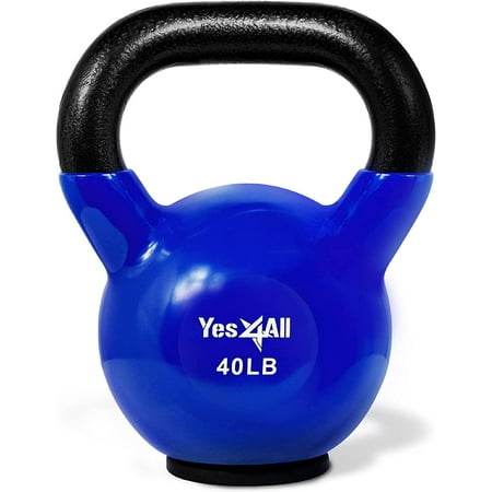 Yes4All 40lb Vinyl Coated / PVC Kettlebell with Rubber Base, Blue, Single