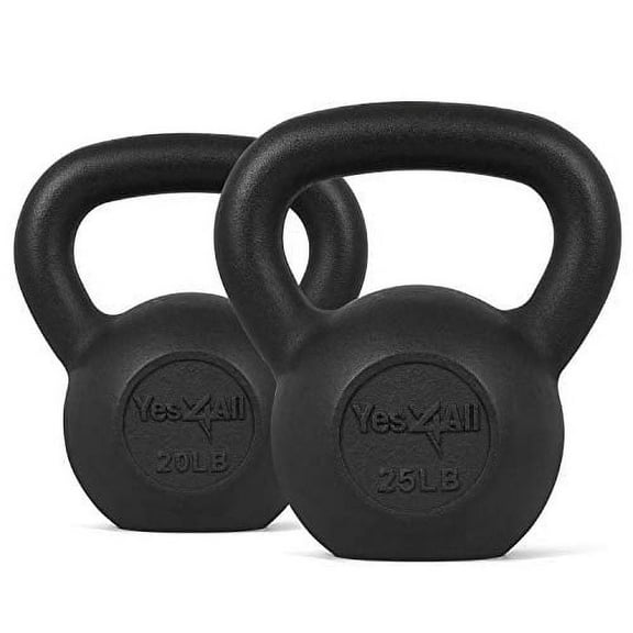 Yes4All 45 lb Cast Iron Kettlebell, Black, Combo / Set, Includes 20-25lb