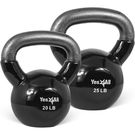 Yes4All 45 lb Vinyl Coated / PVC Kettlebell, Black, Combo / Set, Includes 20-25lb