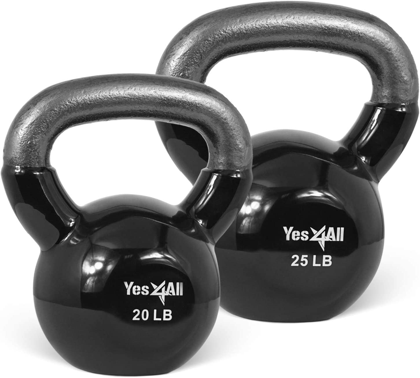 Yes4All 45 lb Vinyl Coated / PVC Kettlebell, Black, Combo / Set, Includes 20-25lb - image 1 of 8