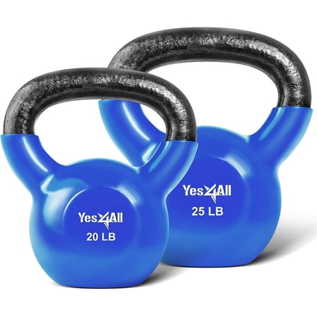 Yes4All 45 lb Vinyl Coated / PVC Kettlebell, Blue, Combo / Set, Includes 20-25lb