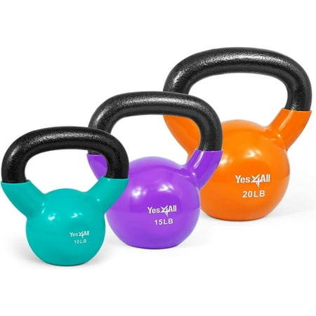 Yes4All 45 lb Vinyl Coated / PVC Kettlebell, Multicolor, Combo / Set, Includes 10-20lb