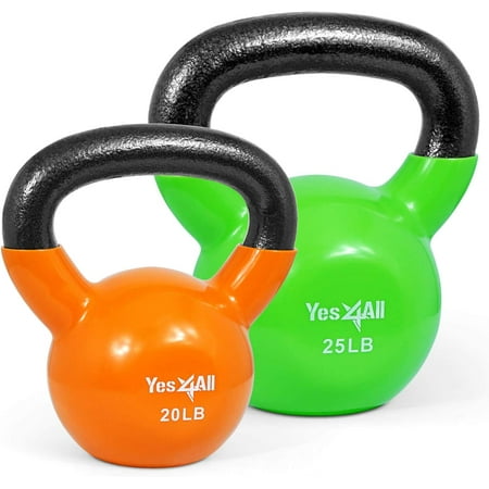 Yes4All 45 lb Vinyl Coated / PVC Kettlebell, Multicolor, Combo / Set, Includes 20-25lb