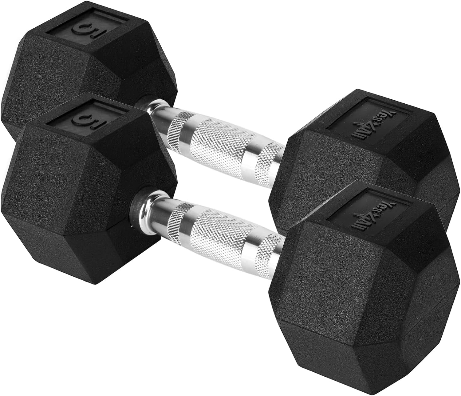 Yes4All 5 LBS Pair of Chrome Grip Encased Hex Dumbbells – Durable Hand Weights with Anti-Slip Design, Perfect for Strength Training and Workouts