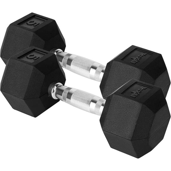 Yes4All 5 LBS Pair of Chrome Grip Encased Hex Dumbbells – Durable Hand Weights with Anti-Slip Design, Perfect for Strength Training and Workouts