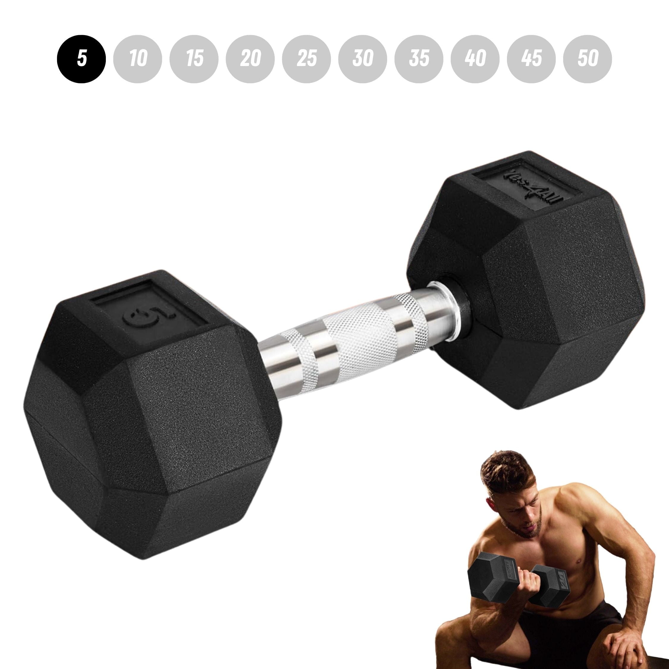 Yes4All 5 LBS Rubber Encased Hex Dumbbells with Durable Chrome Grip, Single